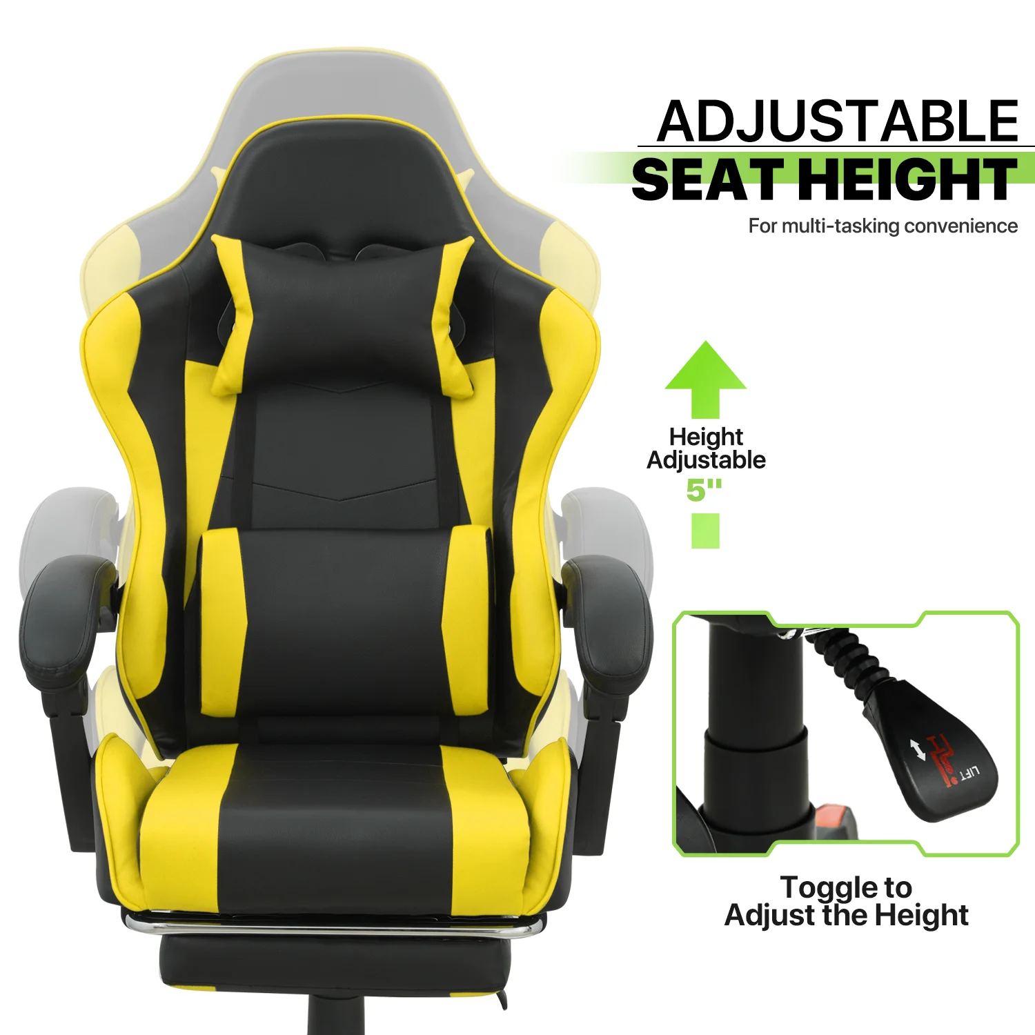 Magshion Adjustable Gaming Chair, Ergonomic PC Computer Seat with Headrest and Lumbar Support for Adults Teens Desk Chair, Black