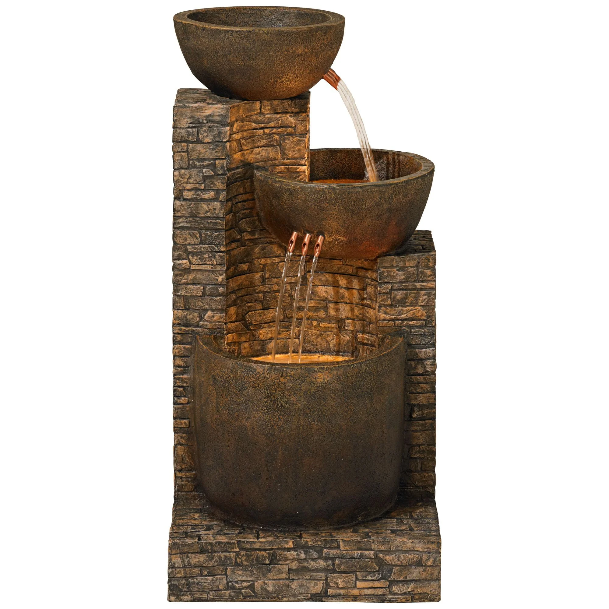 John Timberland Outdoor Floor Water Fountain Three Bowl Floor Cascade 35