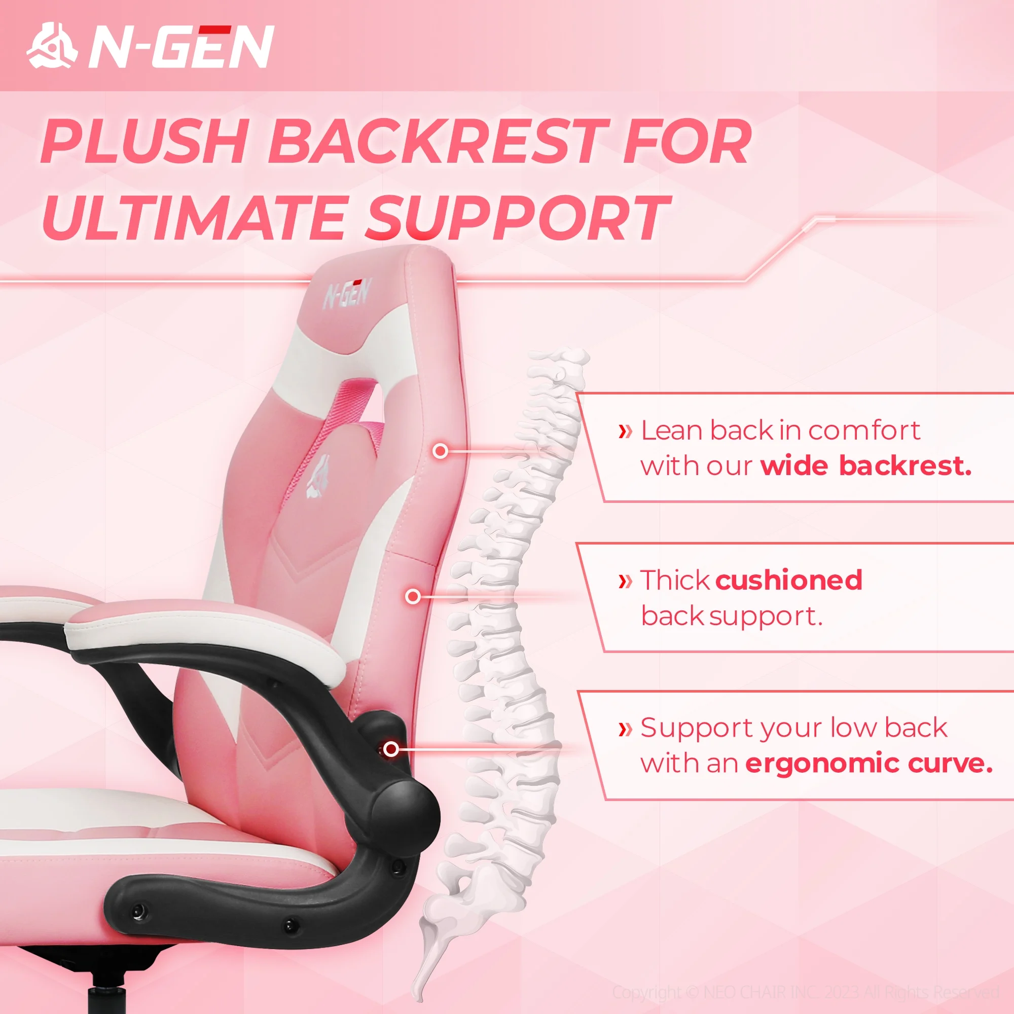 N-GEN Red Gaming Chair, Flip-up Armrest Computer Chair Ergonomic Office Chair PU Leather Desk Chair Executive Adjustable Swivel Task Chair