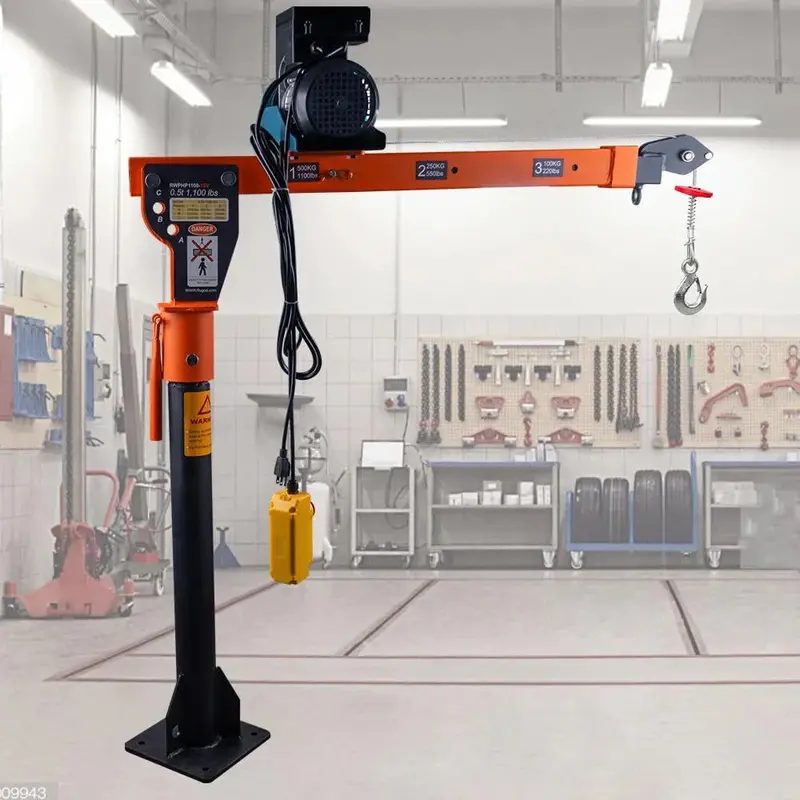 1100lb Capacity Folding Electric Hoist Crane – 110V Industrial Lifting Solution for Warehouses & Sites