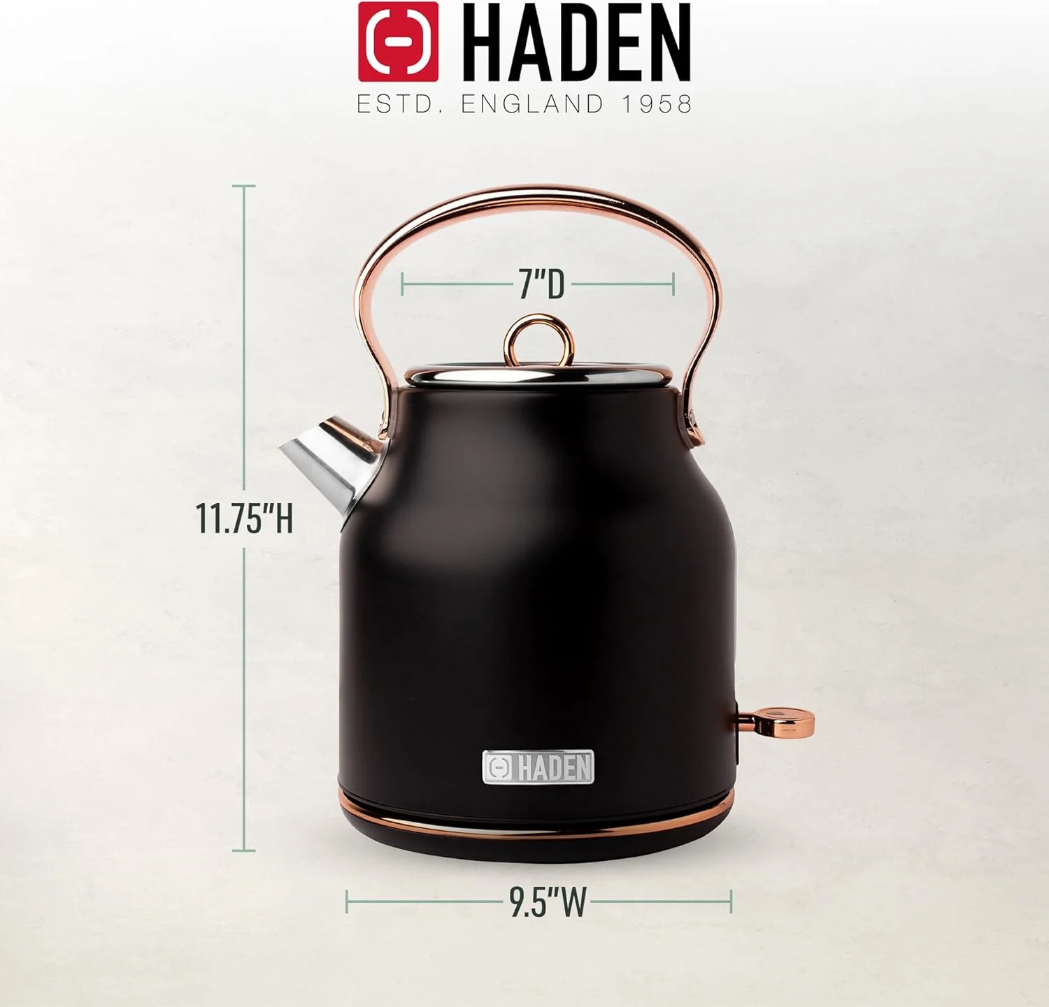 Heritage 1.7L Stainless Steel Electric Water Tea Kettle, Black & Copper