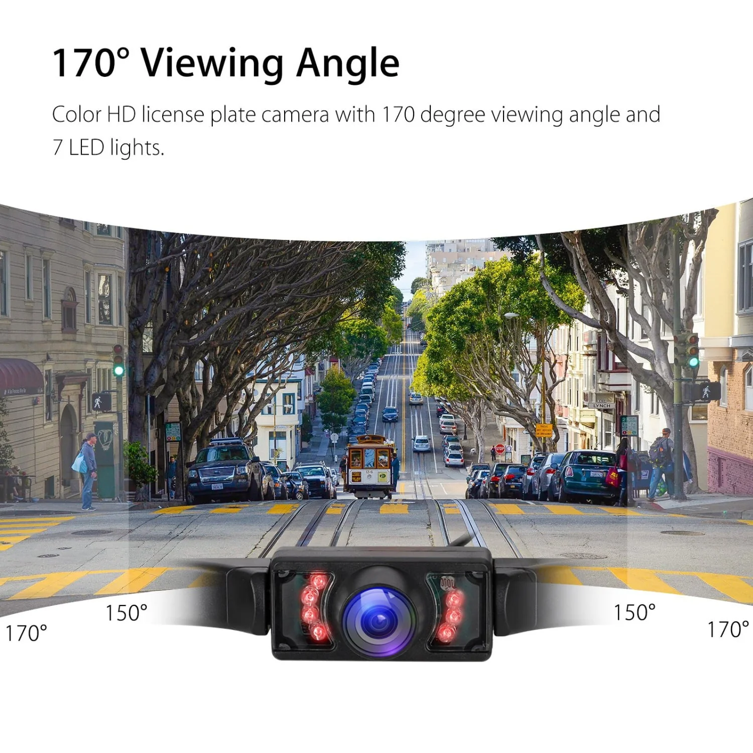 Backup Camera Monitor for Car, Universal License Plate Waterproof 1080P HD Night Vision Cam with 7 IR LED Lights & Display, 5 Inch