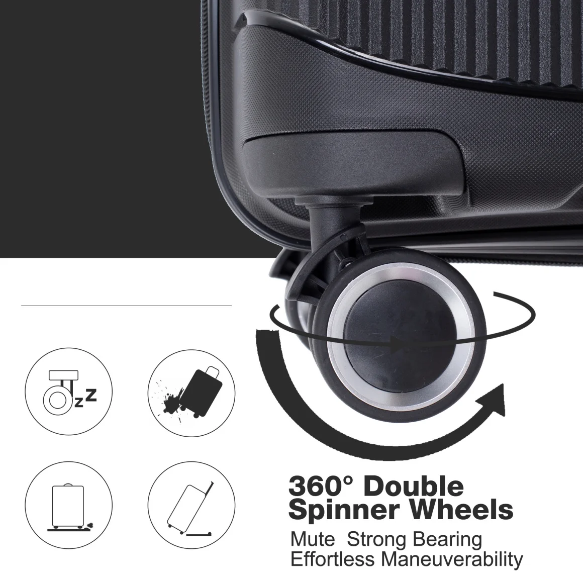 3 Pieces Luggage Set (20/24/28), Expandable PP Lightweight Hardshell Durable Suitcase with 4 Double 360 Degrees Mute Spinner Wheels and TSA Lock for Men Women, Black