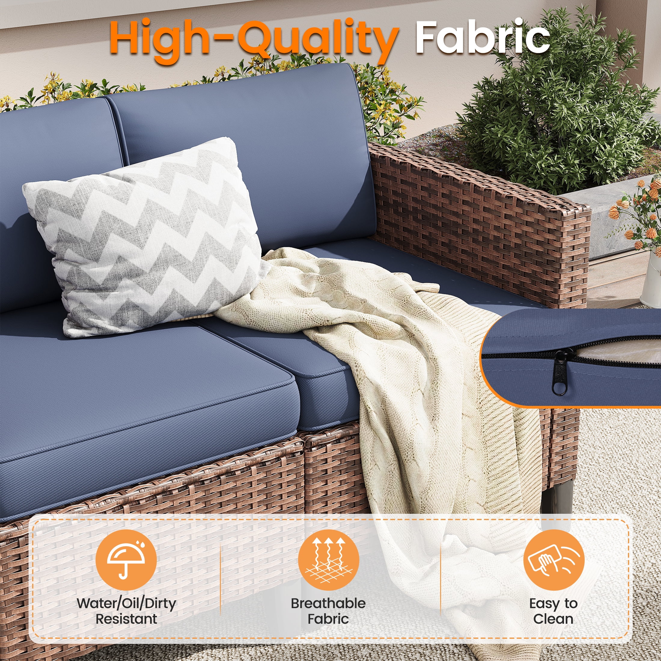 Poteban Outdoor Patio Furniture Set, Rocking Swivel Chair, 9 Pieces Wicker Rattan Sectional Furniture for Backyard (Grey)