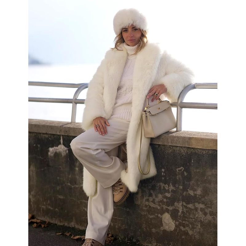 Women's Long Faux Fur Coat Long Sleeve Lapel