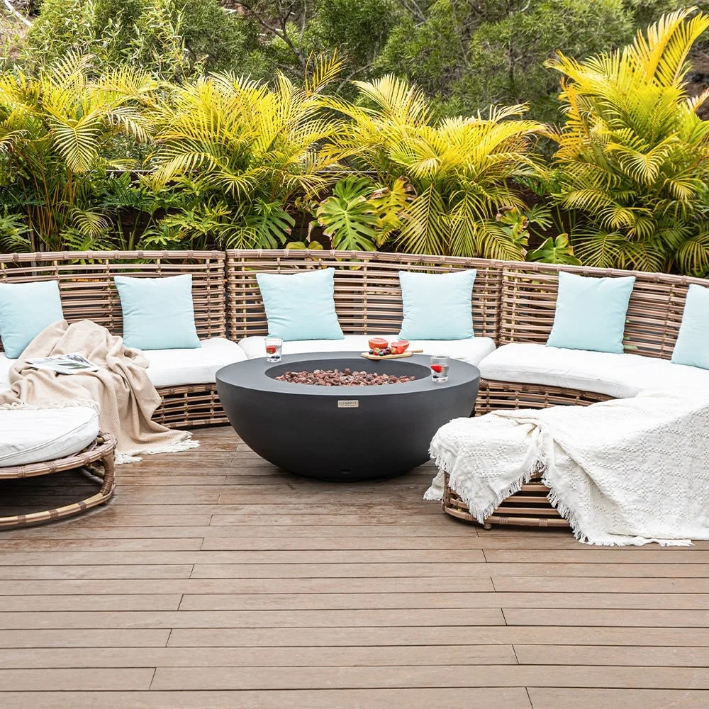 Elementi Outdoor Lunar Fire Bowl 42 Inches Grey Durable Fire Pit Table Glass Reinforced Concrete Round Fire Table Natural Gas Patio Fire Place Electronic Ignition Lava Rock Included