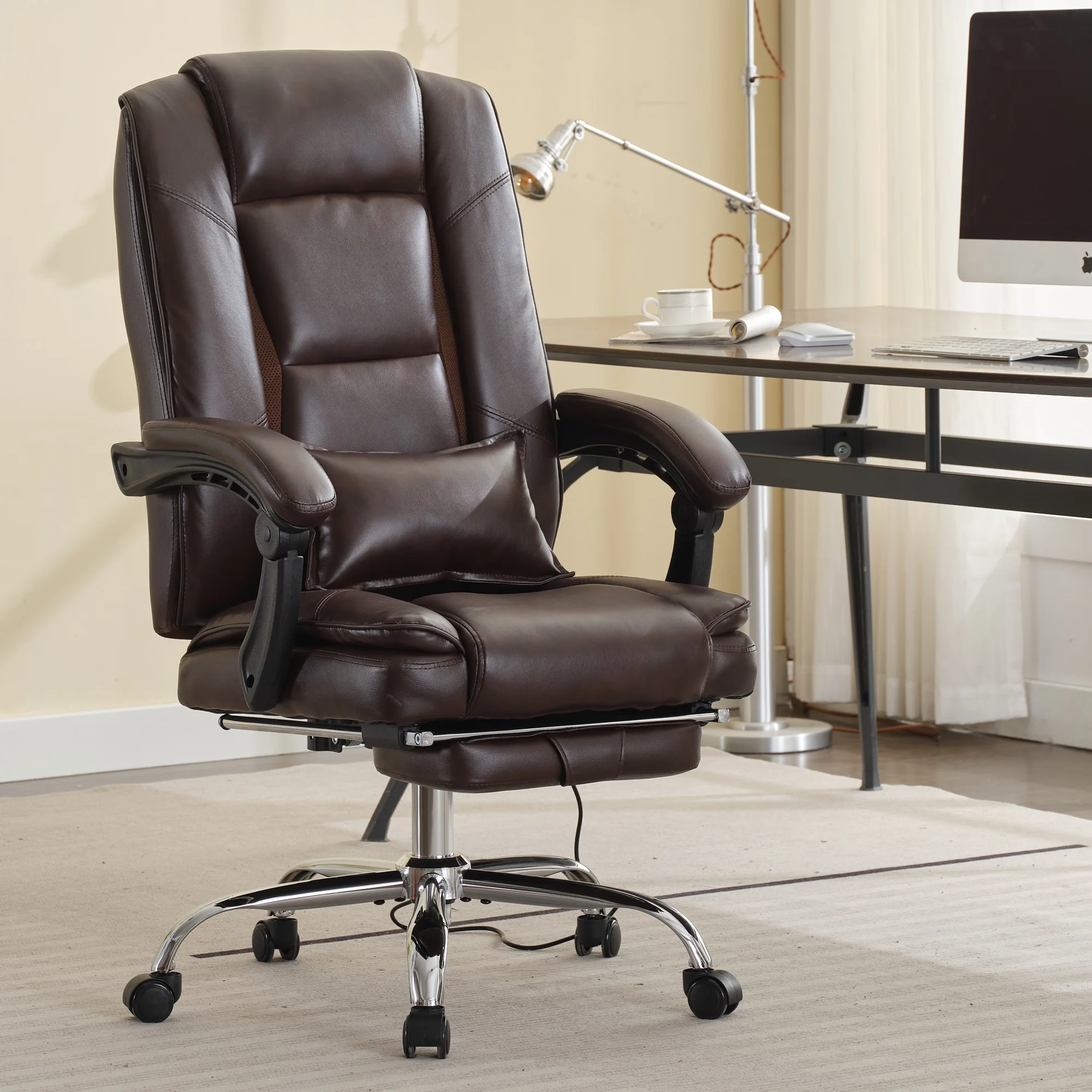 JONPONY Big and Tall Office Chair 500LBS Executive Office Chair Massage and Footrest Ergonomic Computer Desk Chair Reclining High Back Leather Office Chair Lumbar Back Support Swivel Rolling,Black