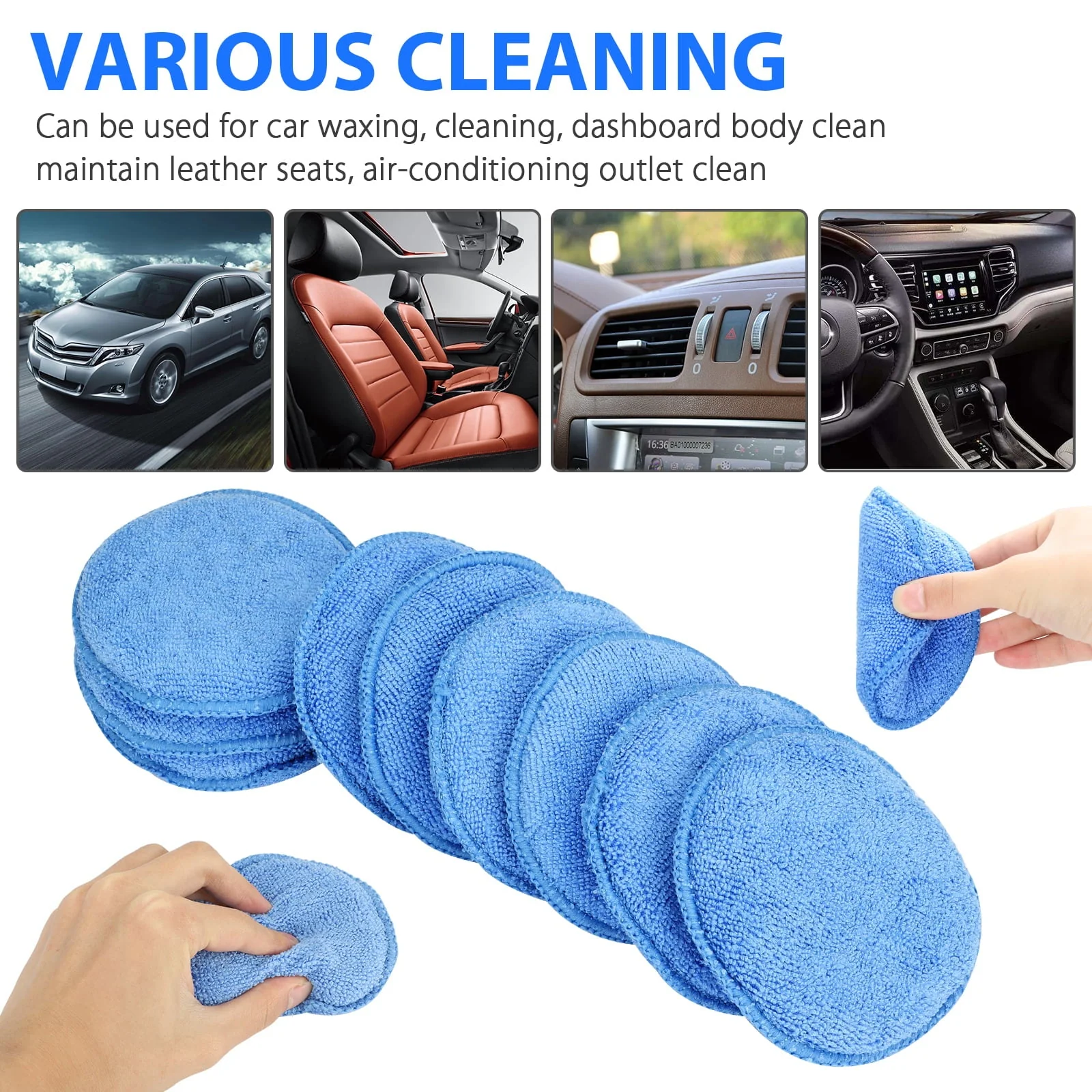 10pcs Microfiber Wax Applicator, EEEkit Ultra-Soft Microfiber Waxing Polish Car Applicator Pads, Foam Sponge Wax Applicator Pads for Cars Vehicle Glass Clean (Blue, 5