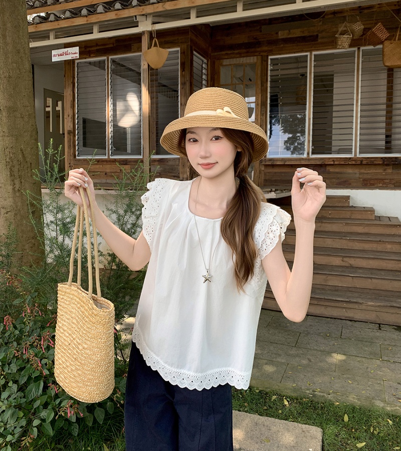 Round neck shirt sleeveless doll shirt for women