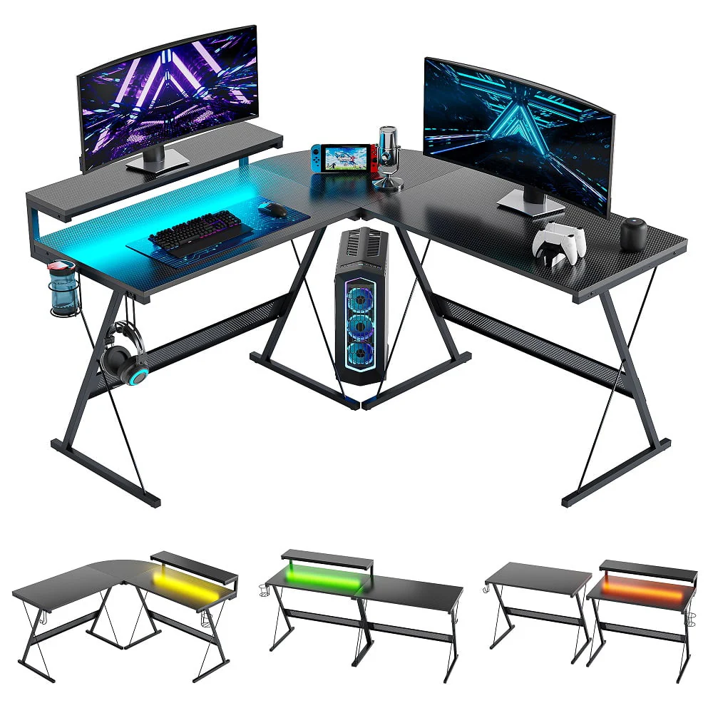 Bestier 55 inch L-Shaped Gaming Computer Desk with Monitor Stand Home Office Corner Desk Black