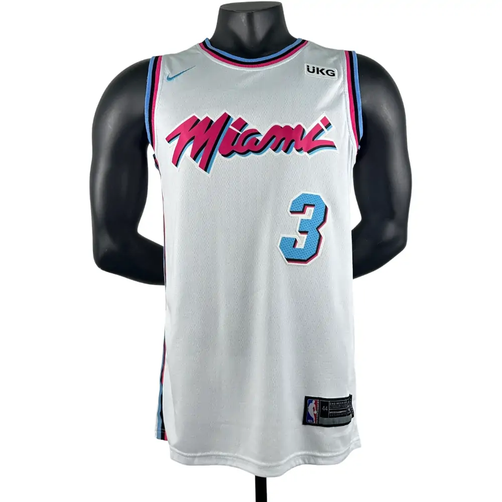 Embroidered Heat Crew Neck White #3 Dwyane Wade