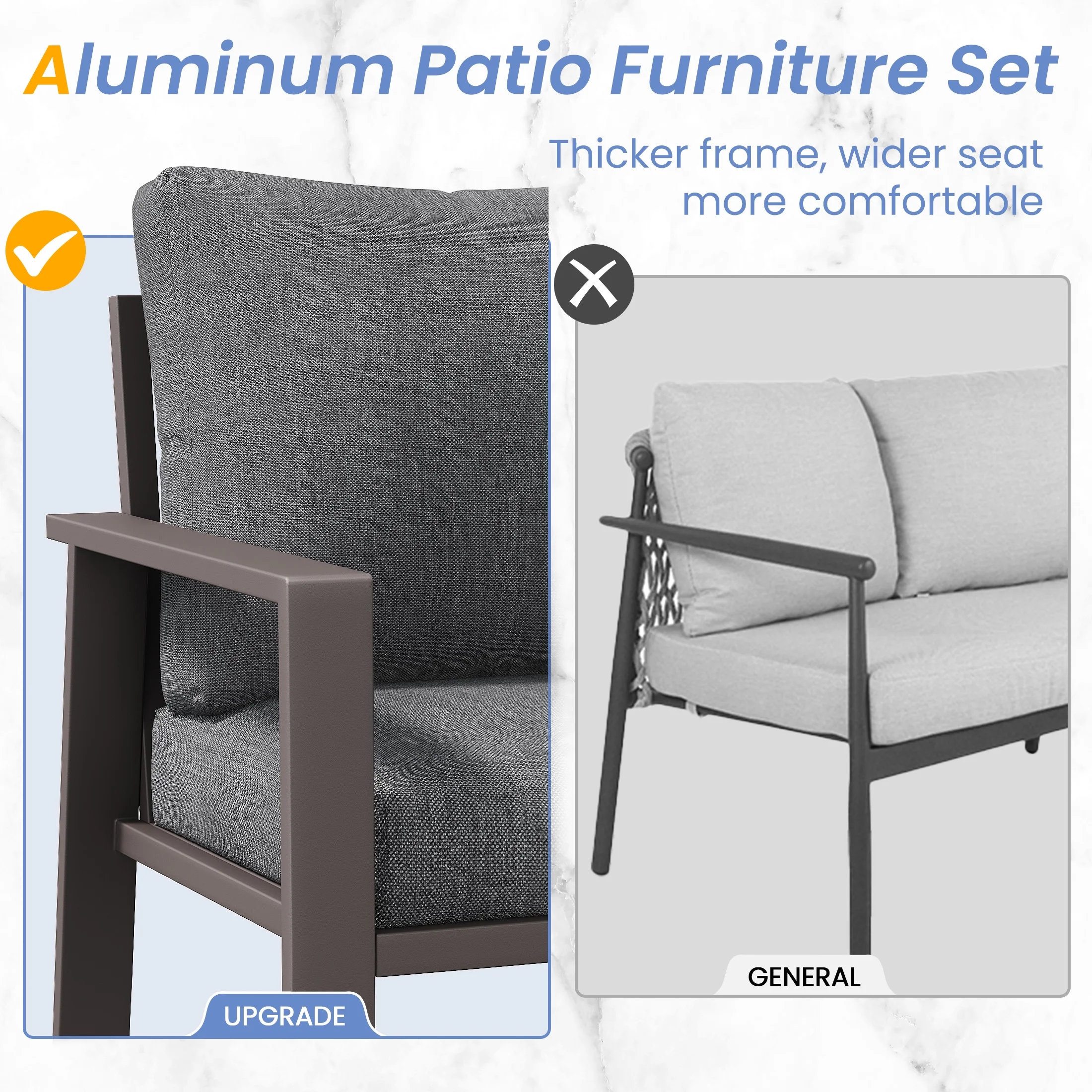 POTEBAN Aluminum Patio Furniture Set, Modern Metal Outdoor Sectional Sofa, Patio Conversation Sets with Side Table for Poolside, courtyard,Blue