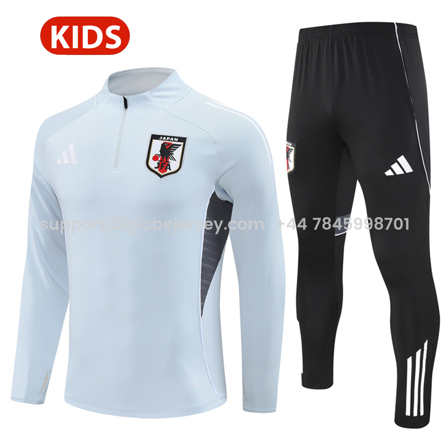 Japan 25-26 Kids Long Sleeve Training Set - Light Grey Top and Black Pants