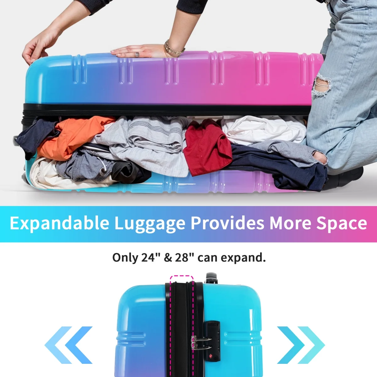 Luggage Sets 3 Piece, Hardside Expandable Ultra Durable PC Lightweight Carry On, Travel Suitcase Set with TSA Lock Spinner Wheels, Multicolor Purple