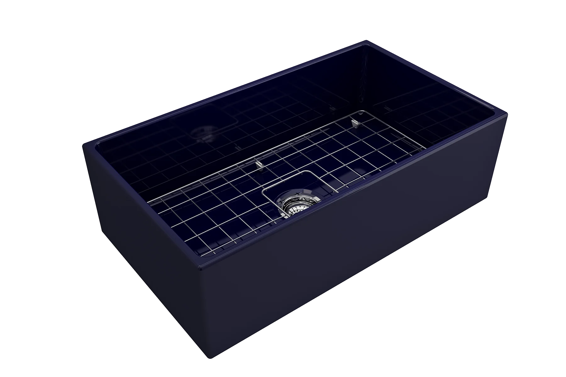 BOCCHI Contempo Apron Front Fireclay 33 in. Single Bowl Kitchen Sink with Protective Bottom Grid and Strainer in White