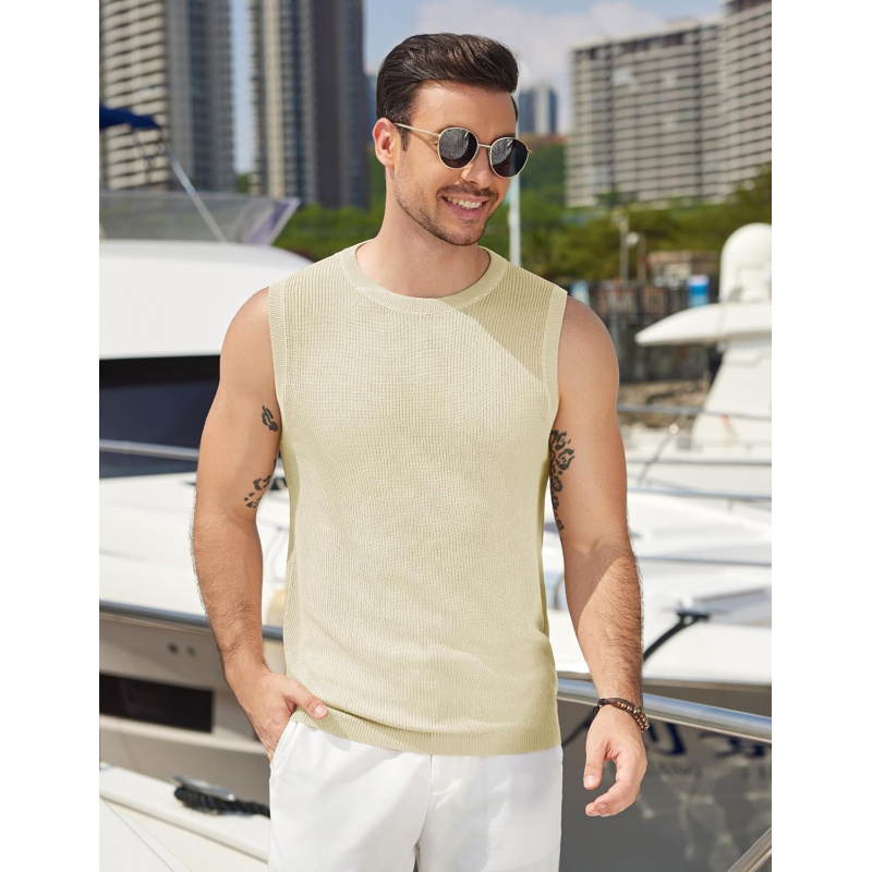 Men's Casual Knitted Tank Tops Crew Neck
