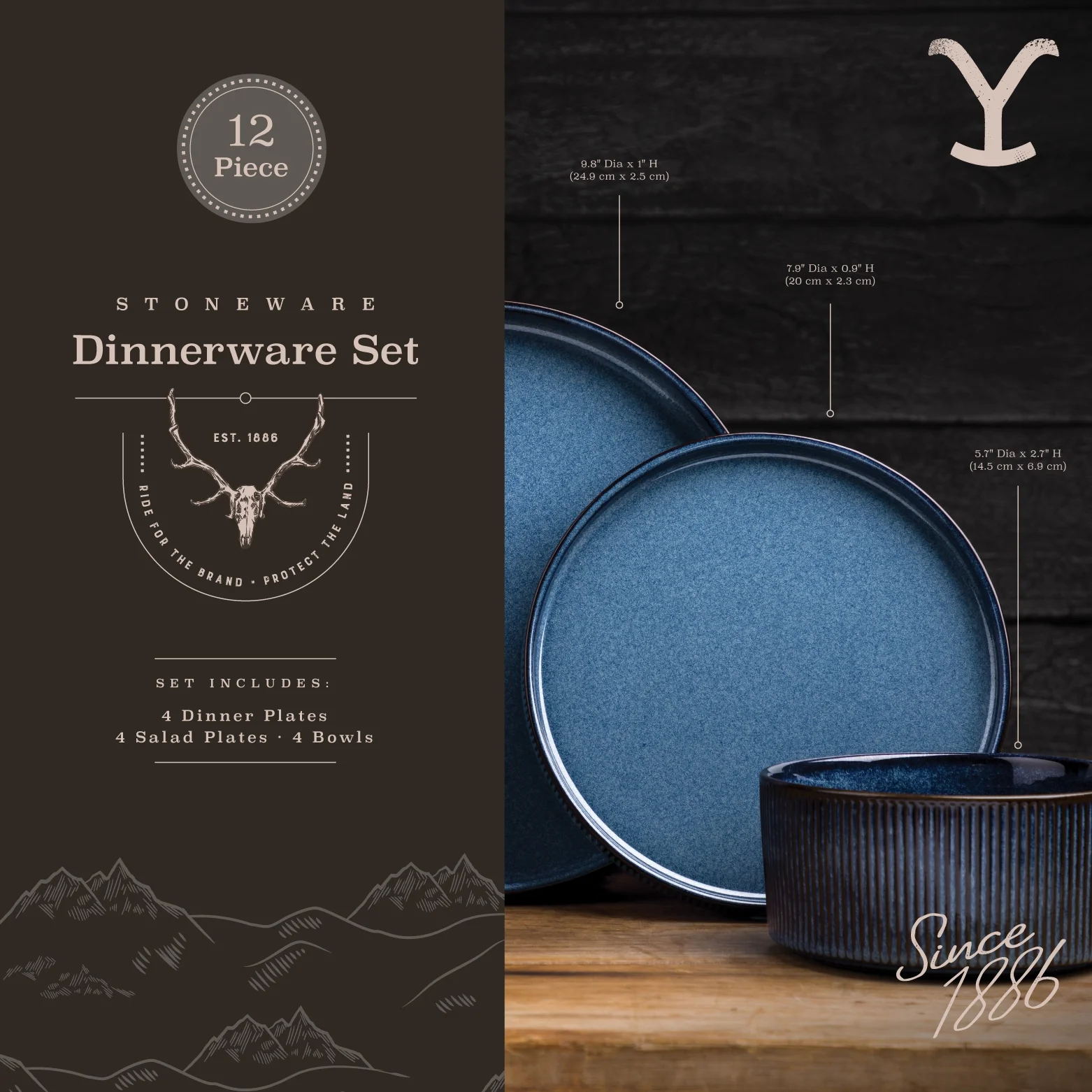 Yellowstone John 12-Piece Ceramic Dinnerware Set