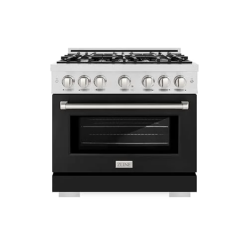 ZLINE 36 in. 5.2 cu. ft. Dual Fuel Range with 6 Burner Gas Cooktop and Electric Convection Oven in DuraSnow Stainless Steel with Black Matte Door (HDRS-BLM-36)