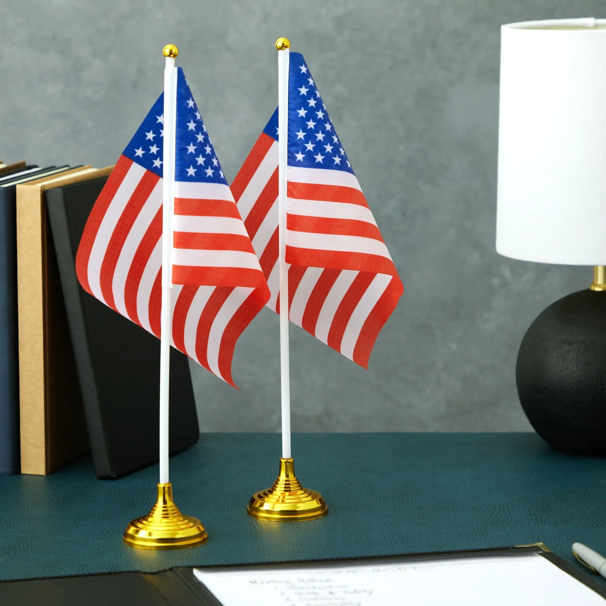 12-Pack Mini American Flags with Stand Base for Desk, Veterans, 4th of July, Memorial Day Small Miniature USA Desktop Centerpiece for Patriotic Home Office Table Party Decorations