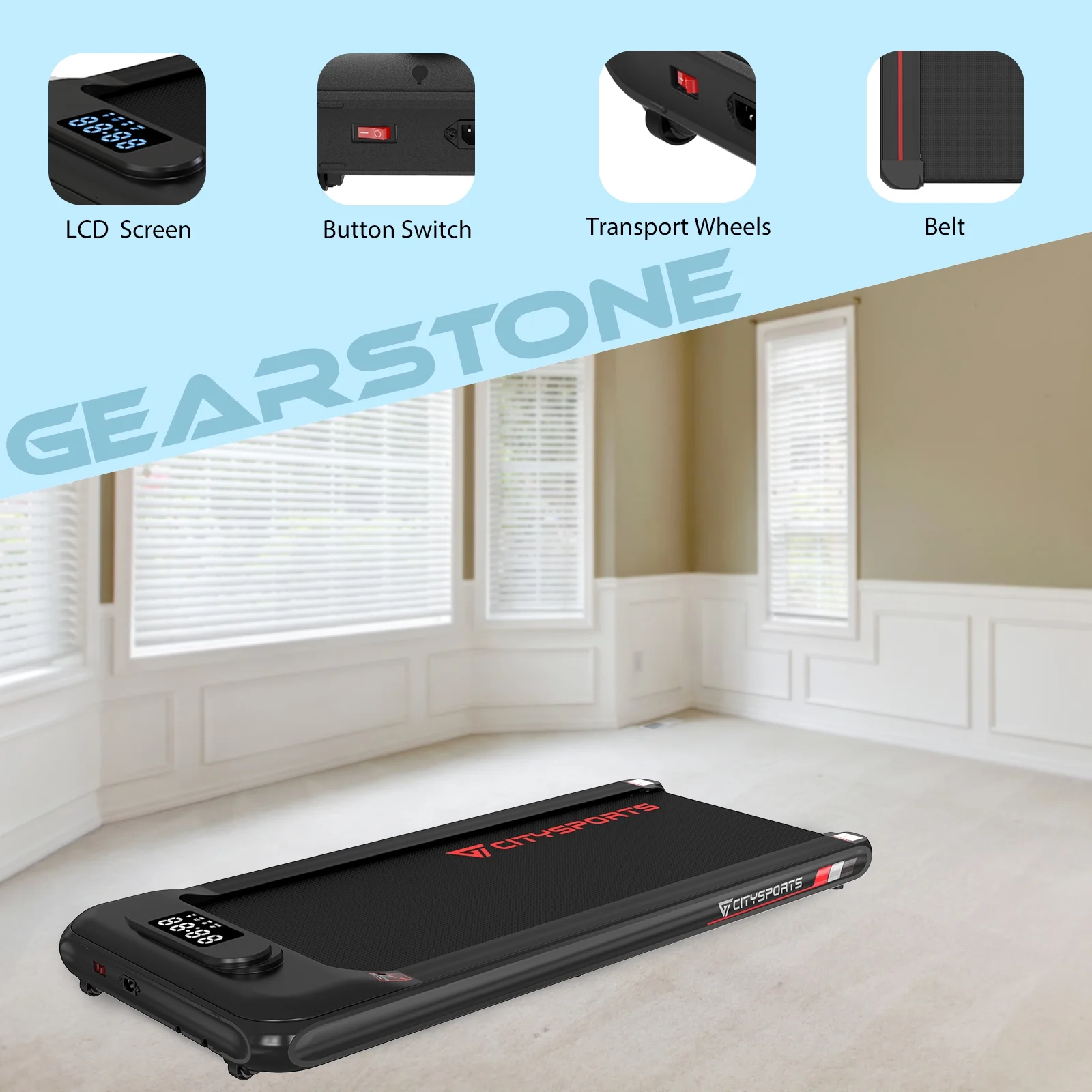 CITYSPORTS Under Desk Treadmill, Walking Pad for Home, 1-6 KM/H, LCD Display, Alloy Steel Frame, Compact & Portable