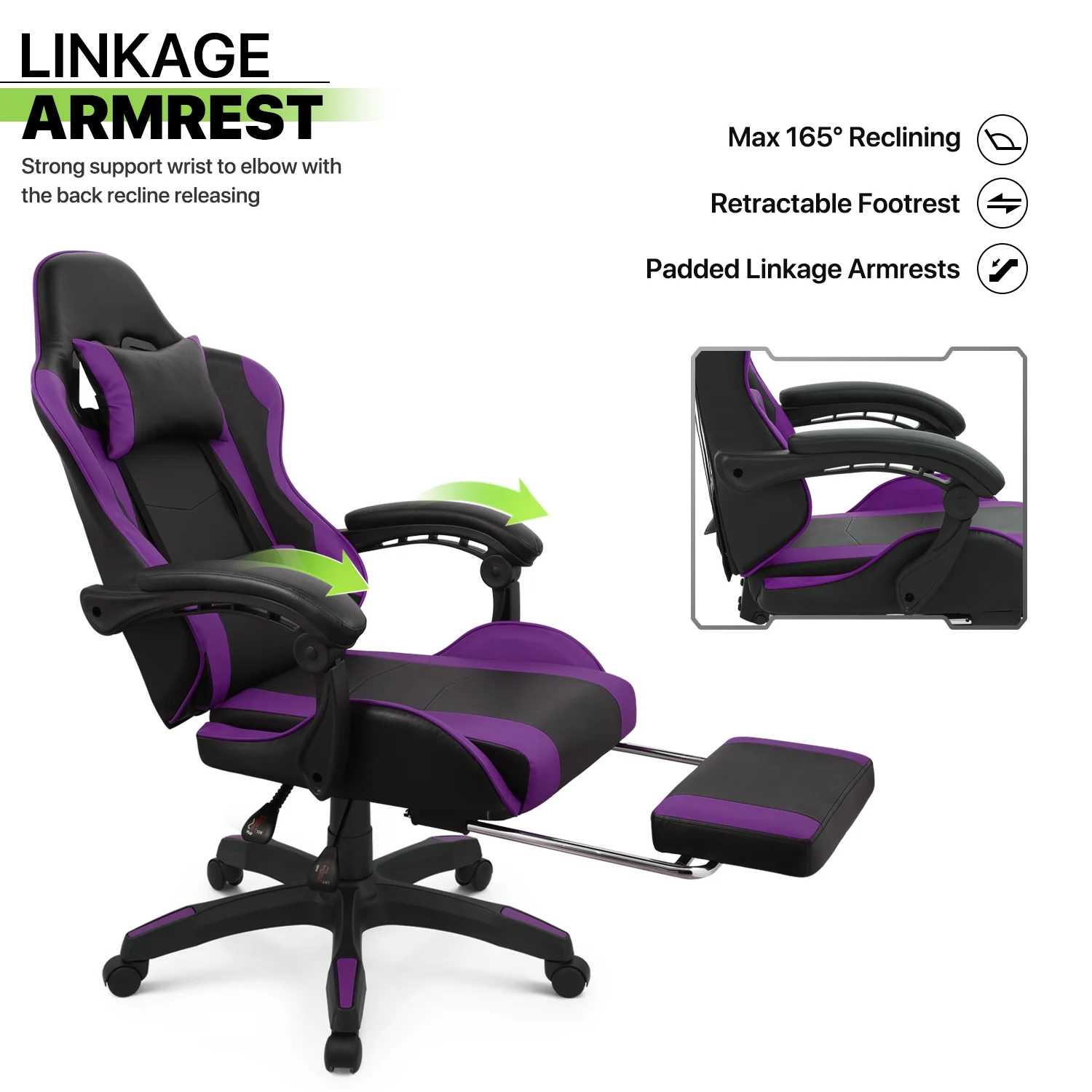 Magshion Adjustable Gaming Chair, Ergonomic PC Computer Seat with Headrest and Lumbar Support for Adults Teens Desk Chair, Black