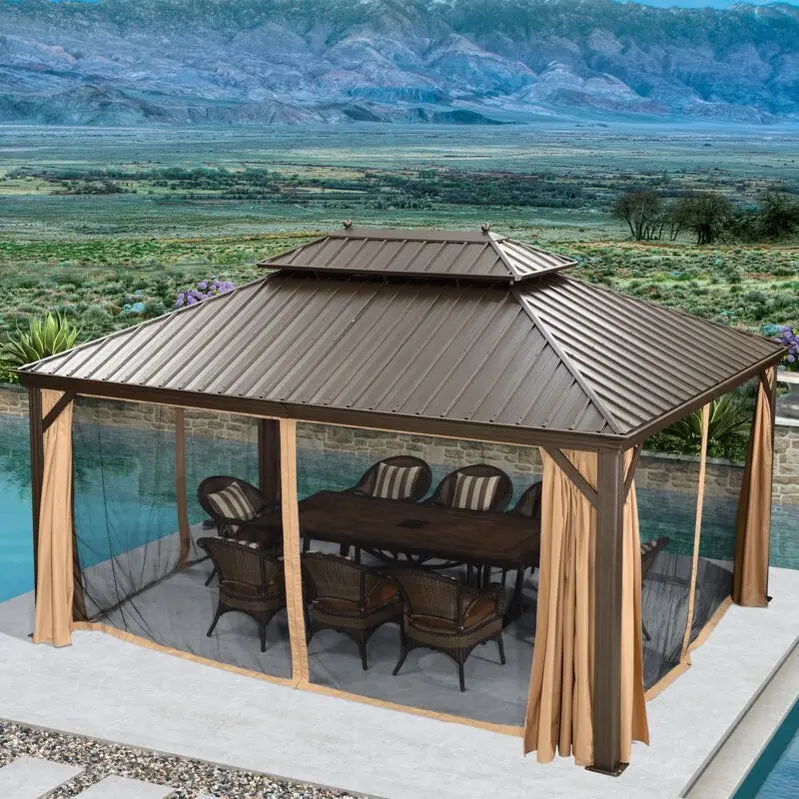 16 ft W × 12 ft D Aluminum Patio Gazebo with Rust-Resistant Frame