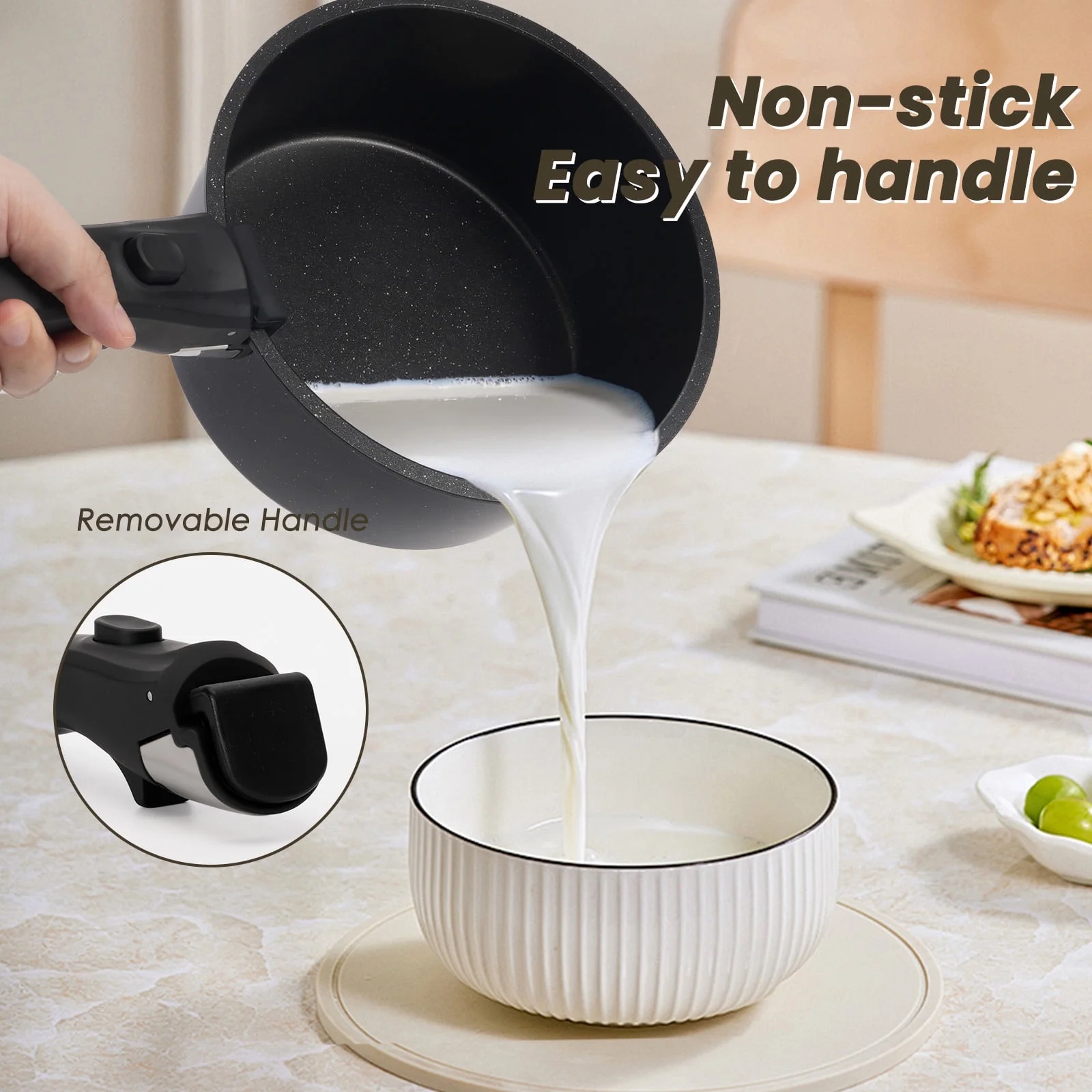 Kikcoin 21 pieces Pots and Pans Set Non-toxic, 6 Nonstick pots Cookware Set with Detachable Handles, Dishwasher Safe(Black)