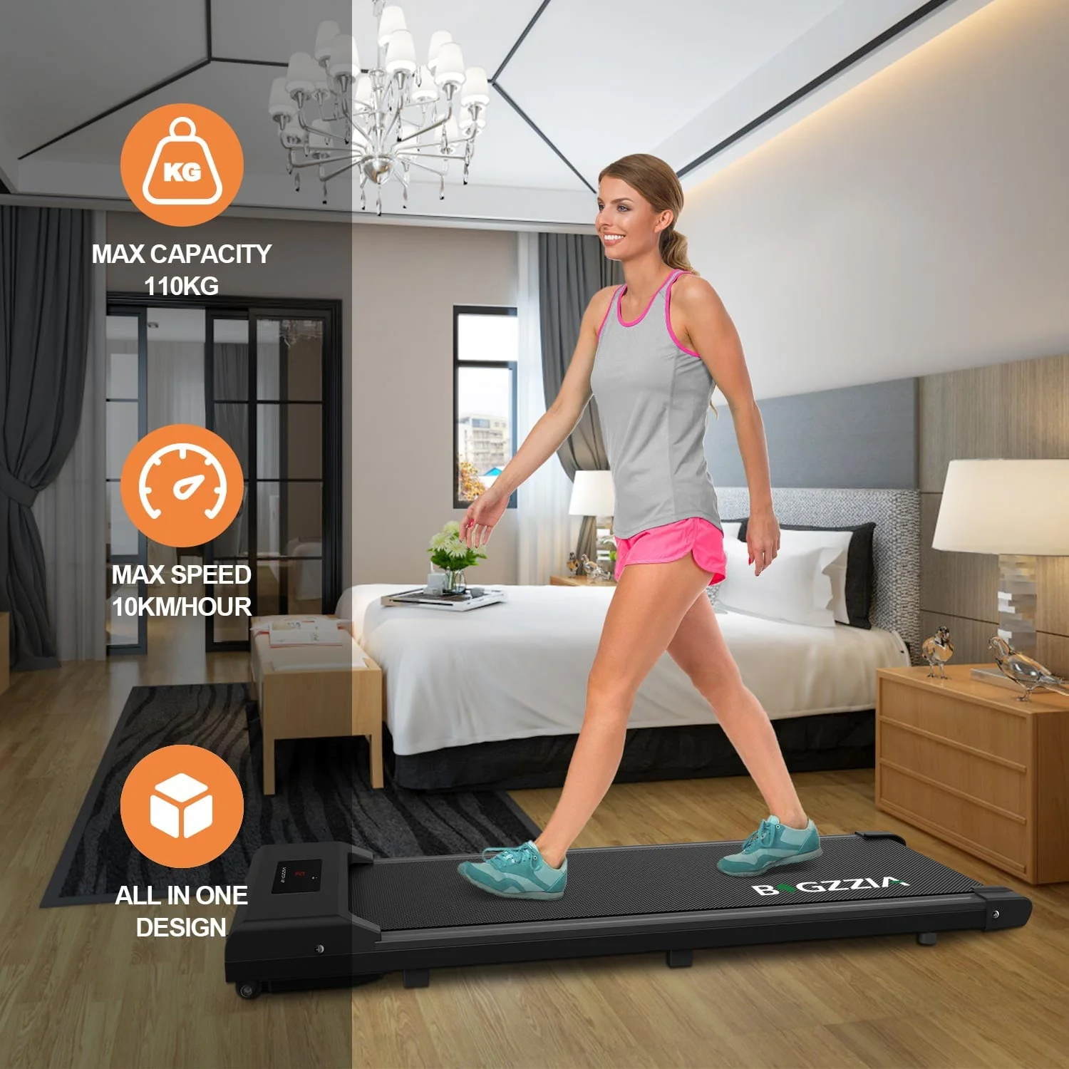 Bigzzia Under Desk Treadmill, 2.5HP Installation-Free Portable Treadmill Running Machine, 6.25MPH, Treadmill with LED Display and Wireless Remote Control for Home/Office, 265 Lb Capacity
