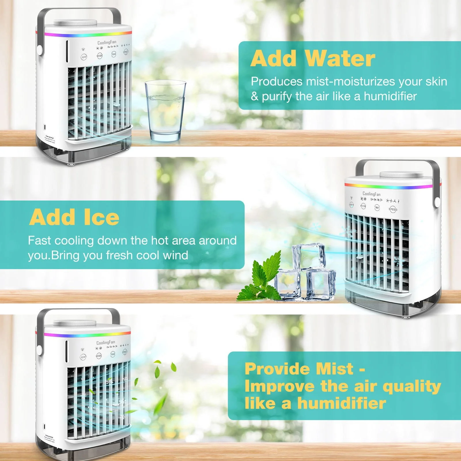 4 In 1 Portable Air Conditioner Fan Personal Space Air Cooler Fan Cooler Desk