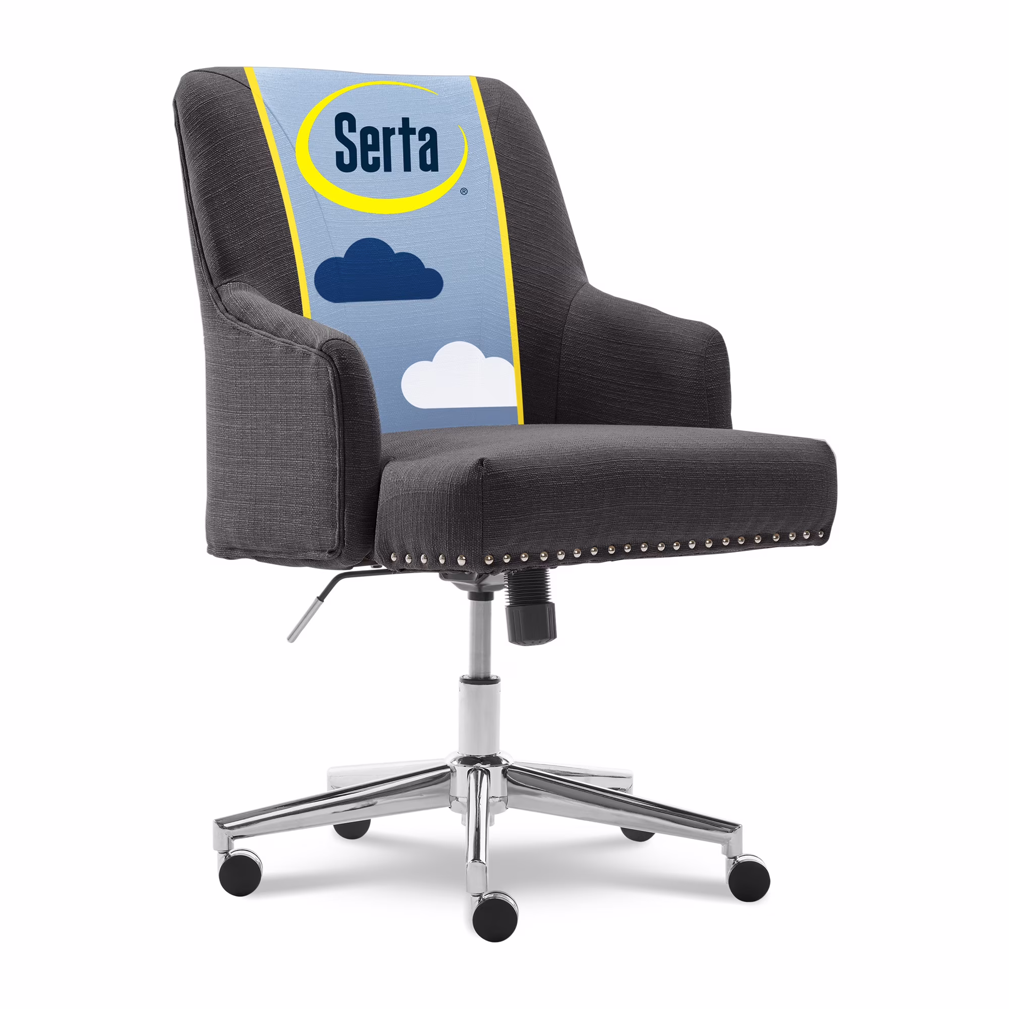 Serta Leighton Home Office Desk Chair Chrome Nailheads Twill Fabric Lilac Purple