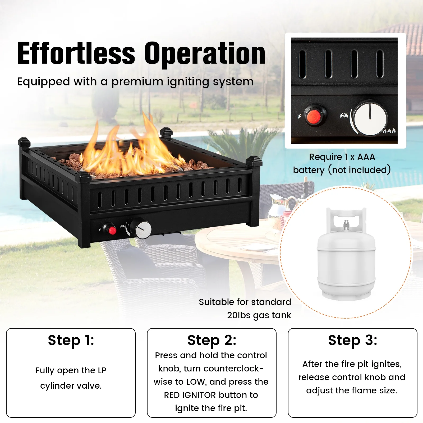 Costway Portable Tabletop Fire Bowl 40,000 BTU Propane Firepit fit Umbrella Holes Table