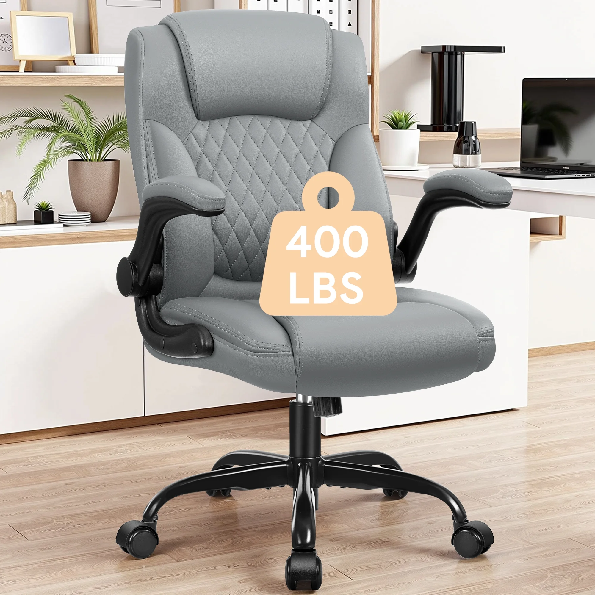 COOLHUT Leather Office Chair, Big and Tall Office Chair 400LBS Wide Seat Ergonomic Computer Desk Chair High Back Executive Leather Chair Adjustable Task Chair Lumbar Back with 8-Year Warranty, Black