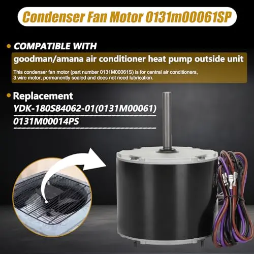 1/4 HP Condenser Fan Motor - Replaces Goodman 0131M00061SP. YDK-180S84062-01 | Zongshan Broad-Ocean 830 RPM 208/230V