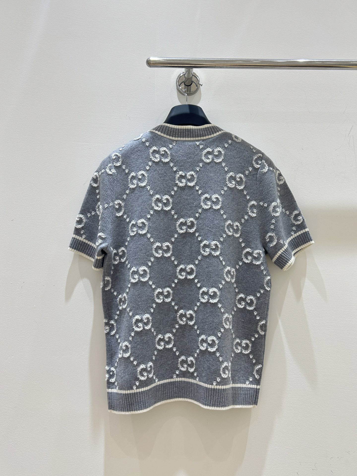 Wool knotted jacquard crew neck knit short sleeve