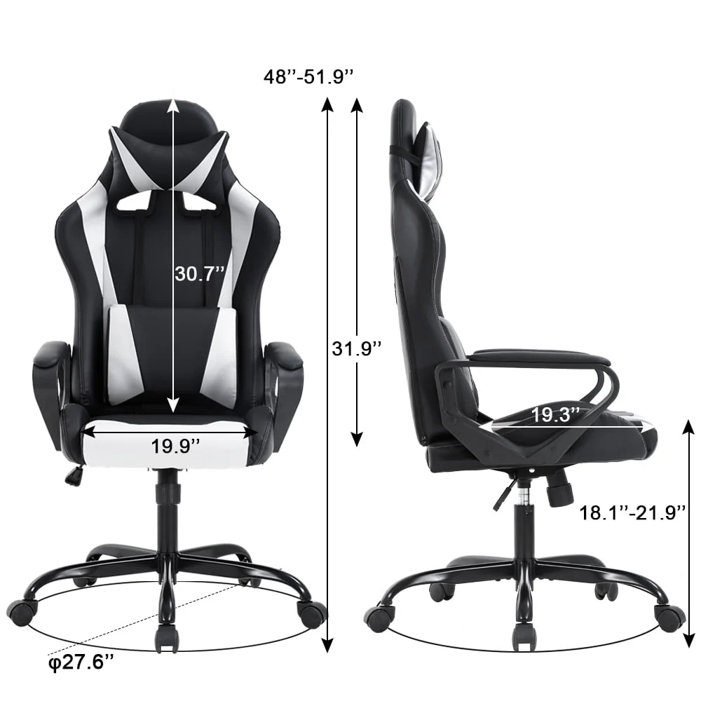 High-Back Gaming Chair PC Office Chair Computer Racing Chair PU Desk Task Chair Ergonomic Executive Swivel Rolling Chair with Lumbar Support for Back Pain Women, Men (WHITE)