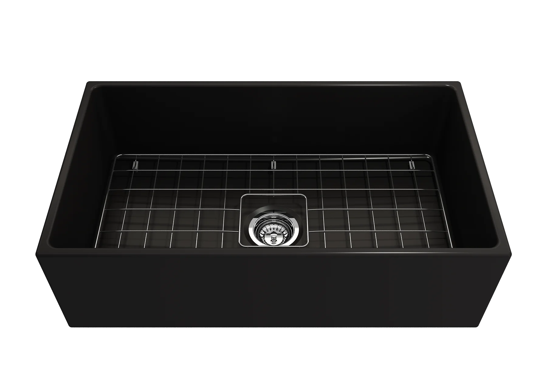 BOCCHI Contempo Apron Front Fireclay 33 in. Single Bowl Kitchen Sink with Protective Bottom Grid and Strainer in White