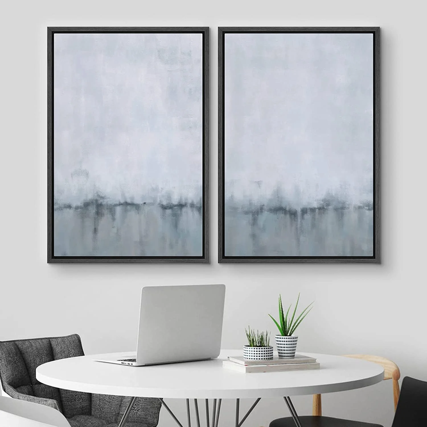 IDEA4WALL Framed Canvas Print Wall Art Set of 2 Watercolor Pastel Duotone Tan Landscape Abstract Modern Art Multicolor Contemporary Artwork for Bedroom, Office - 16