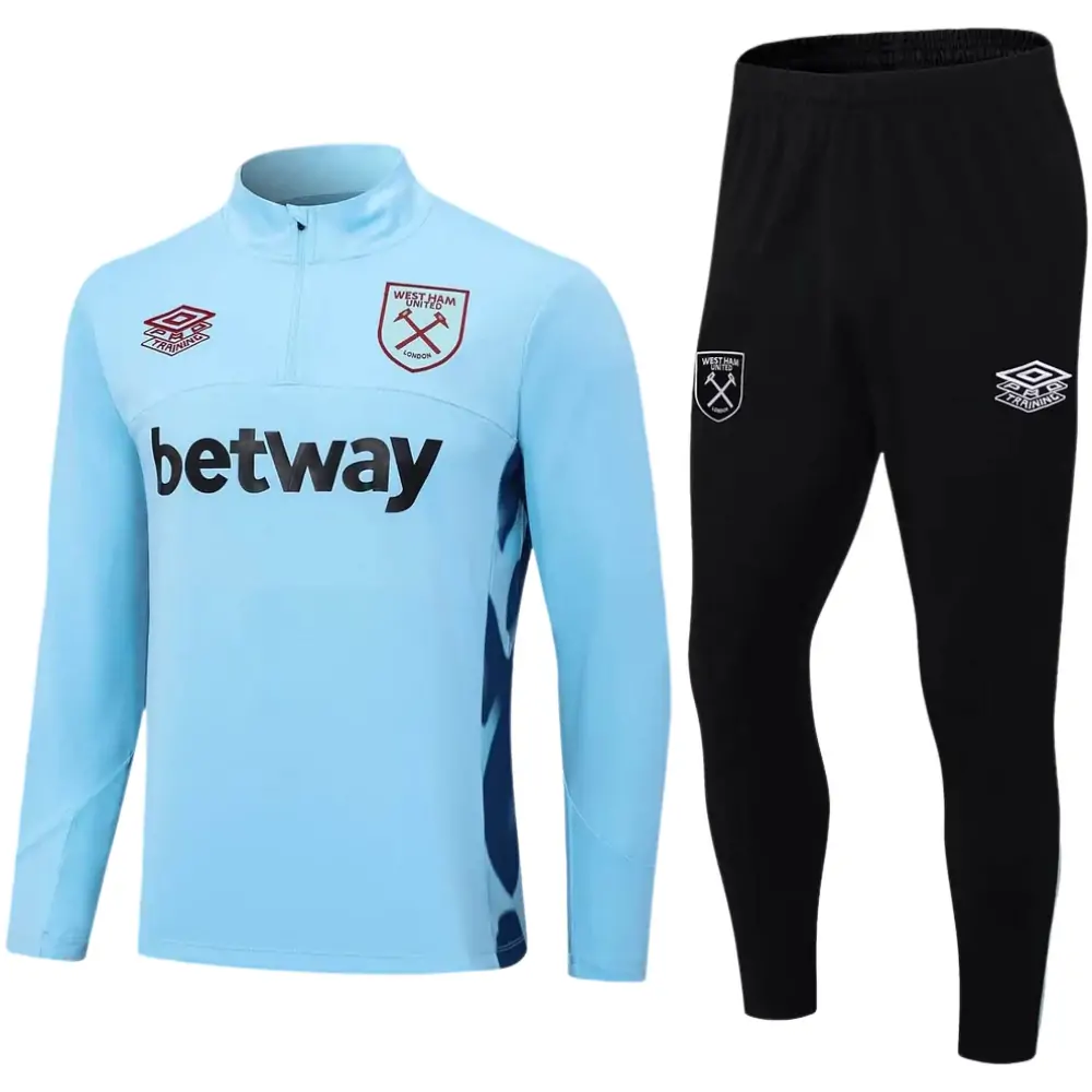 2023/2024 West Ham United Half-Pull Training Suit Light Blue Football Shirt 1:1 Thai Quality Set