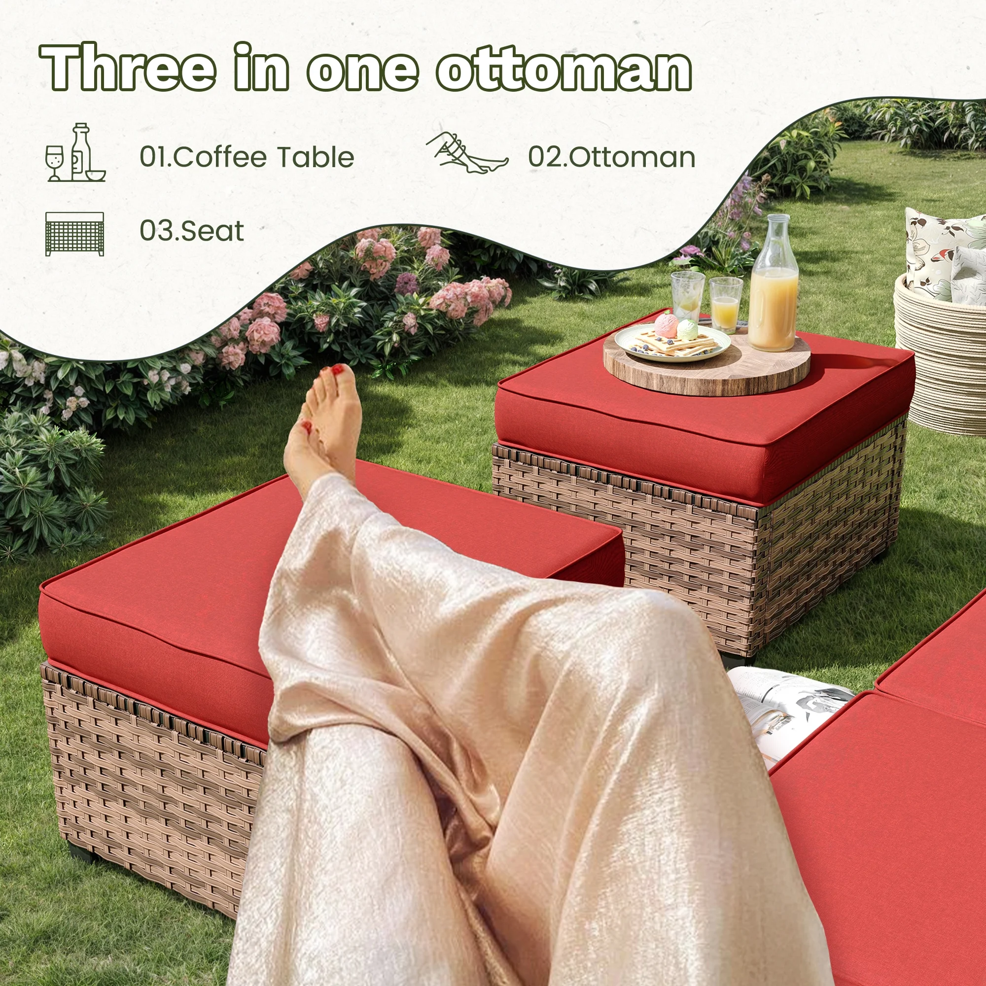 POTEBAN Patio Furniture Set, 7 Pieces Outdoor Sectional Sofa Couch with Chairs, Ottomans and Comfy Cushions, All Weather Wicker Rattan Patio Conversation Set for Garden Backyard Dark Grey