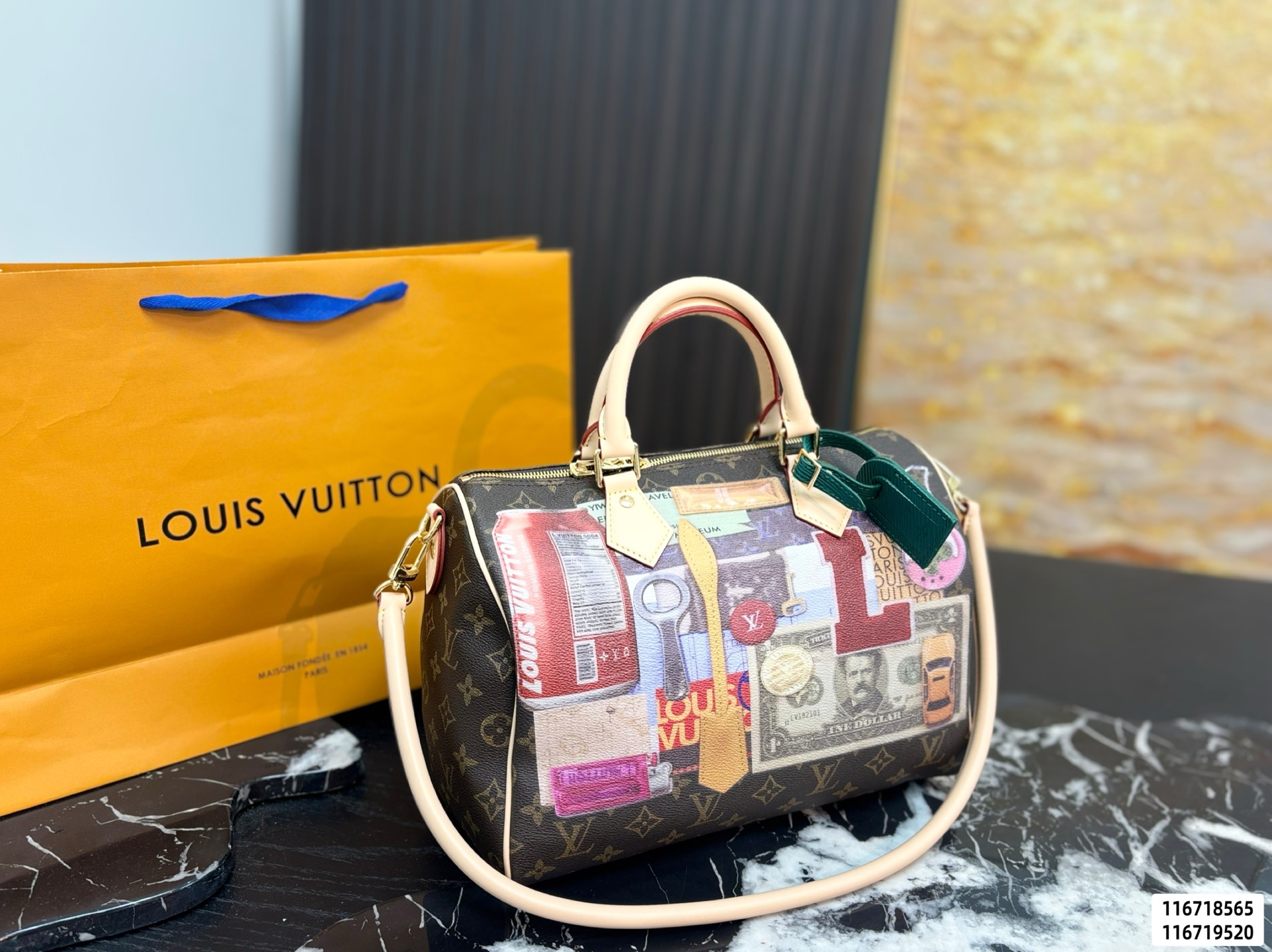 LV Monogram Collage Print Speedy Bandoulière Bag