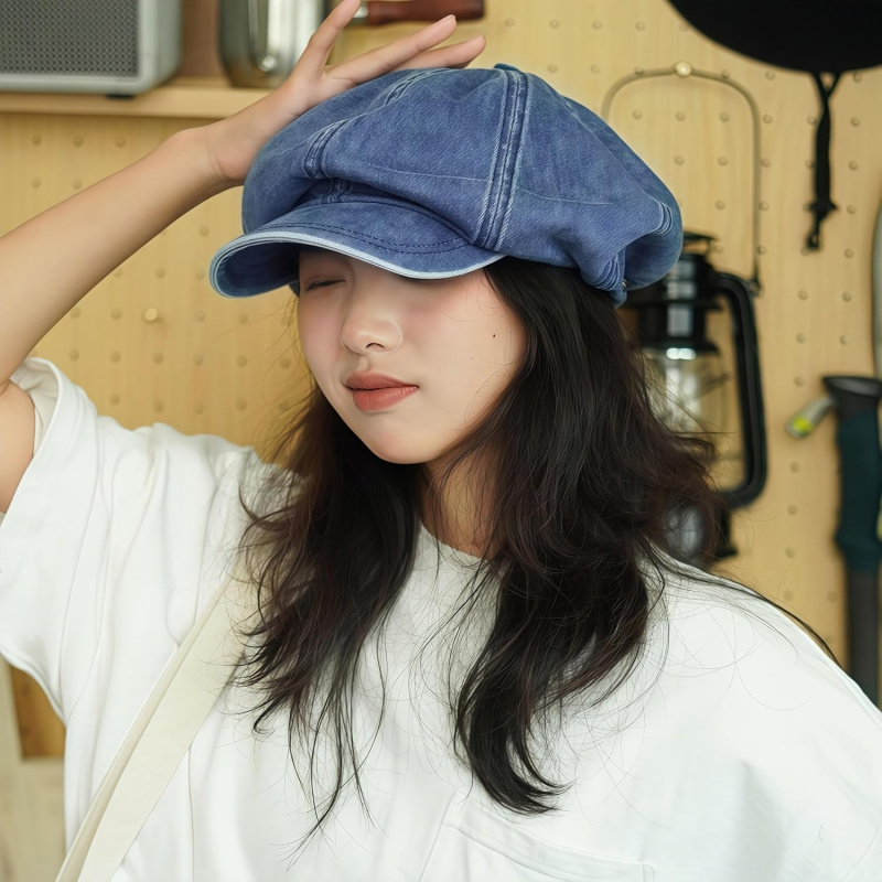 Women's Washed Denim Newsboy Cap