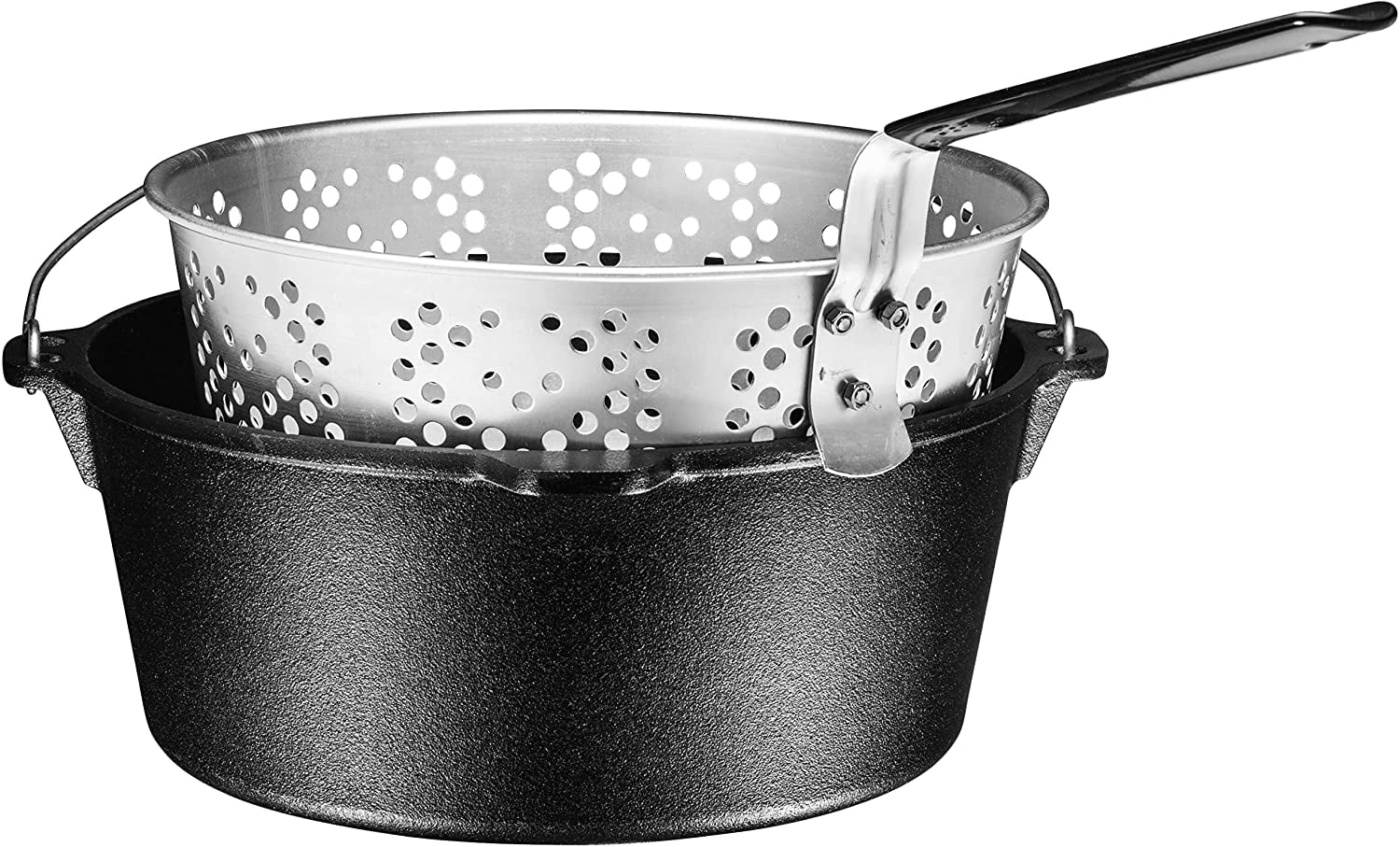 Bruntmor | Pre-Seasoned Cast Iron Fish Fryer 9 Quart Stock Pot Dutch Oven