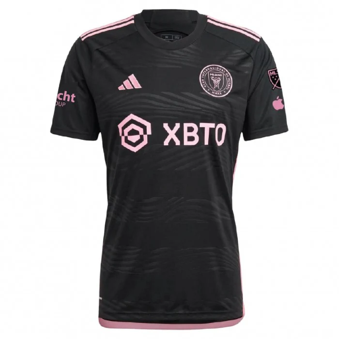 adidas Men's Lionel Messi Inter Miami Away Jersey 23/24 w/ MLS Apple + Sponsors Patches (Black/True Pink)