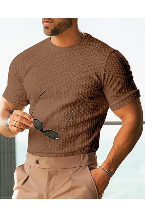Men's Ribbed Knit T-Shirts Short