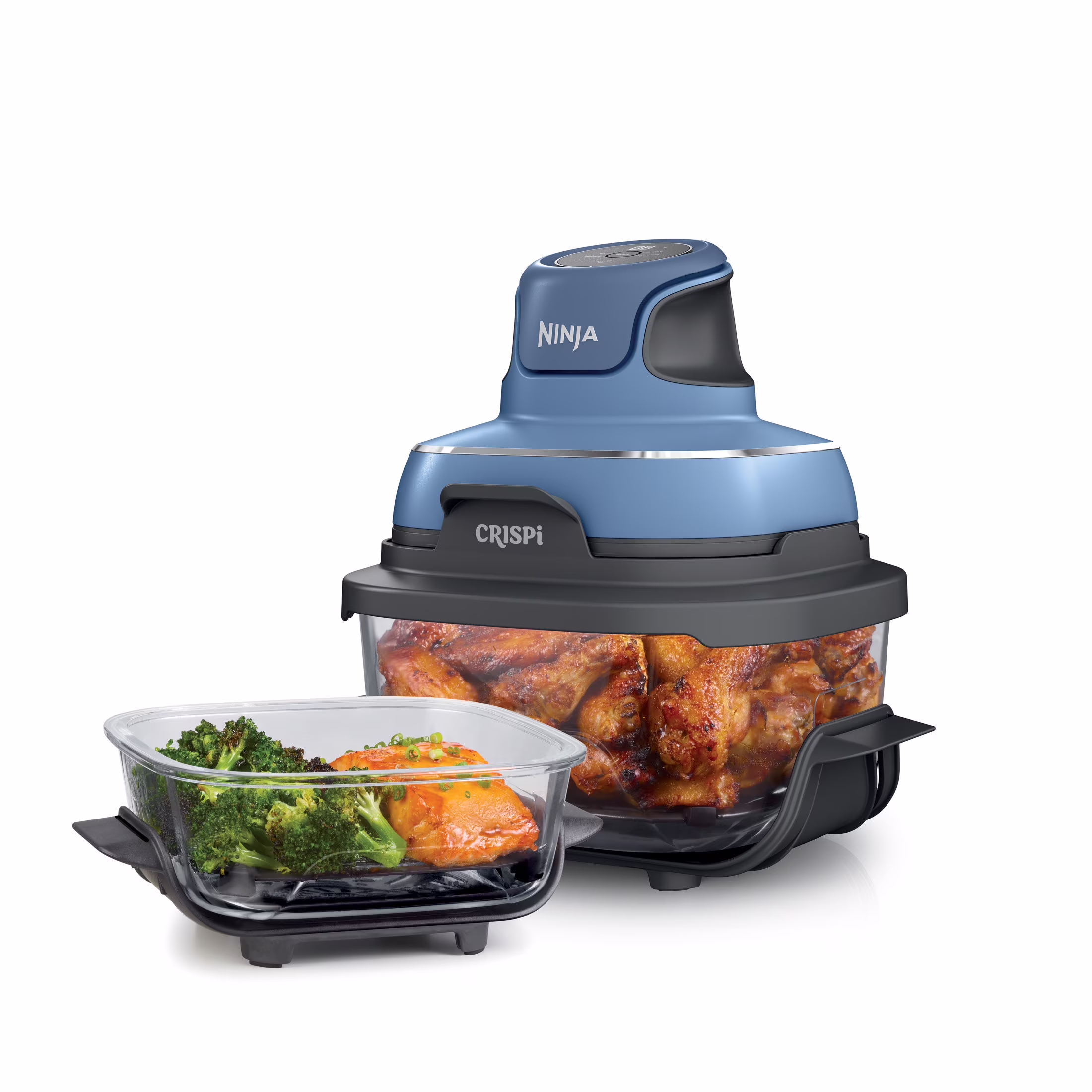 Ninja Crispi 3-in-1 Portable Glass Air Fryer Cooking System, 1500W, 4-Qt & 5-Cup TempWare Glass Containers with Storage Lids, Microwave, Freezer & Dishwasher Safe, White, FN100WH