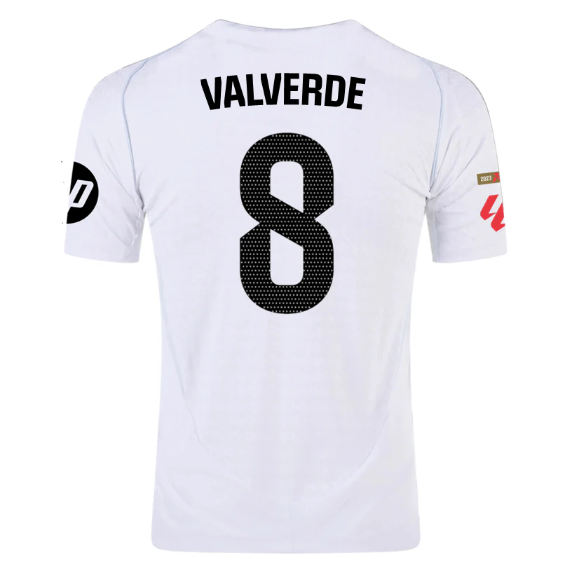 adidas Valverde Real Madrid Authentic Home Jersey w/ La Liga Patches 24/25 (White/Black)
