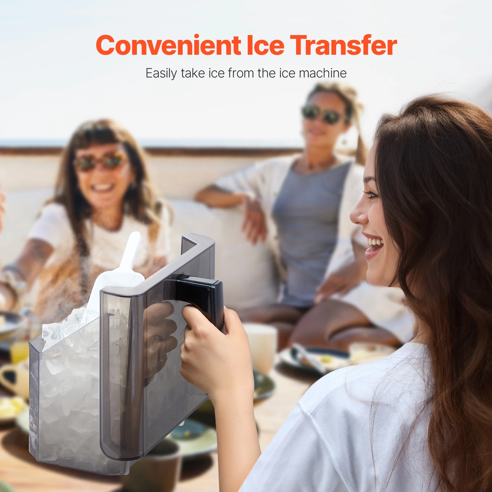 KFFKFF Tabletop Ice Cube Machine, Produces 32 Ice Cubes in 15 Minutes, 46lbs Daily Output, Self-Cleaning and Portable, Easy Ice Transfer, 3 Different Ice Cube Sizes, Ideal for Home, Kitchen, Office