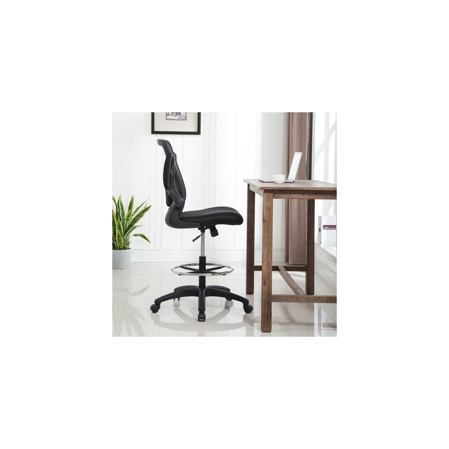 Serena Mesh Drafting Chair, Tall Office Chair for Standing Desk by Naomi Home-Base Color:Black,Color:Gray