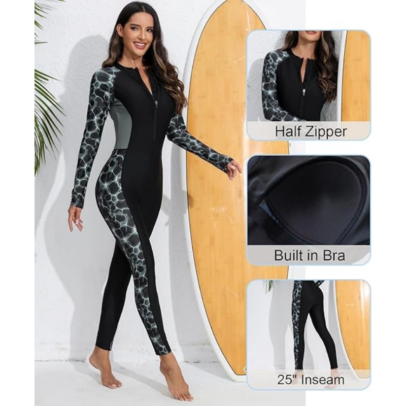 Women's Long Sleeve Full Body One Piece Rash Guard Swimsuit