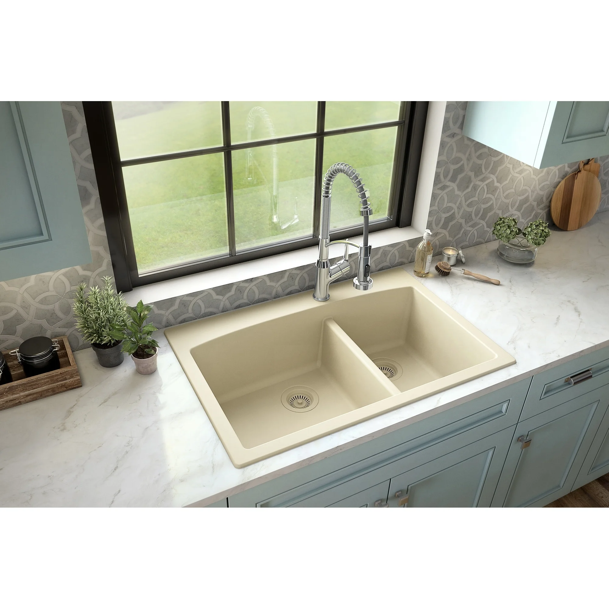 Karran QT-711 Drop-In Quartz Composite 33 in. 1-Hole 60/40 Double Bowl Kitchen Sink in Grey